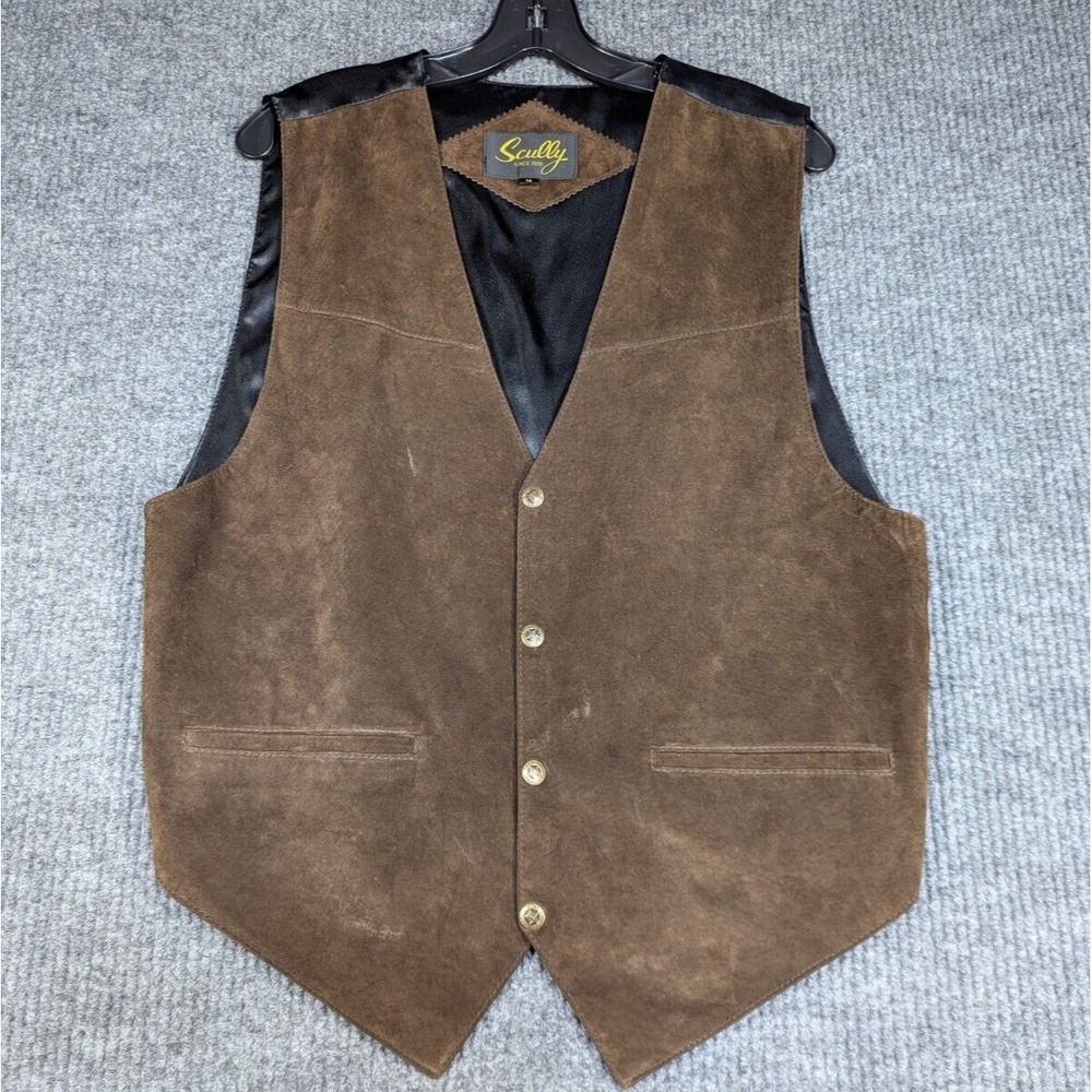 Scully‎ Vest Mens Medium Brown Leather Suede Snap Front Style 504 Western Cowboy